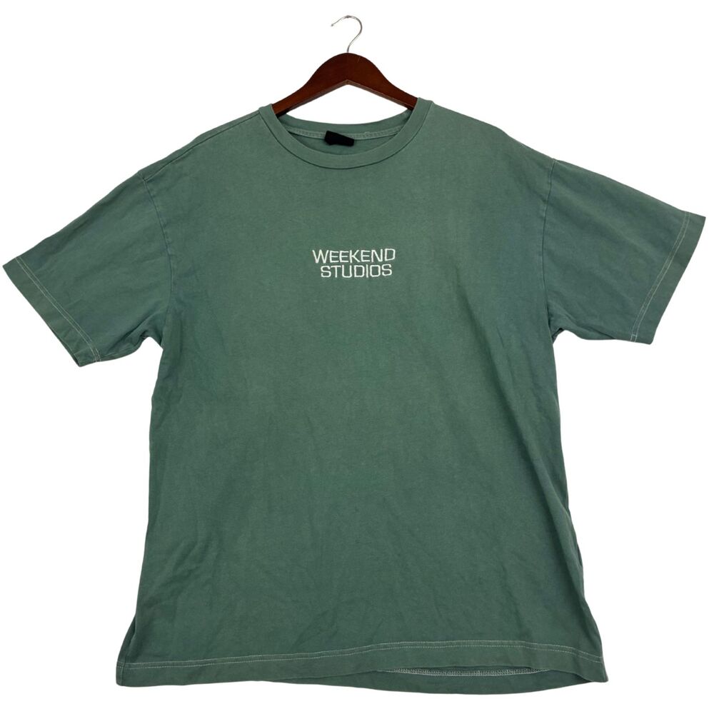 Weekend Studios Heavy Weight T Shirt Mens Large Green Cotton Minimal Logo Tee